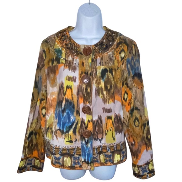 Life Style Beaded Artsy Multi Colored Wood Button Jacket - Women’s Medium - Picture 10 of 12